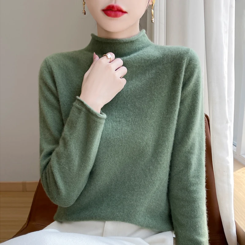 

Ladies Knitted Crew Neck Sweater Half High Cuffed 100% Wool Warm Comfortable Soft Fashionable Winter Essential