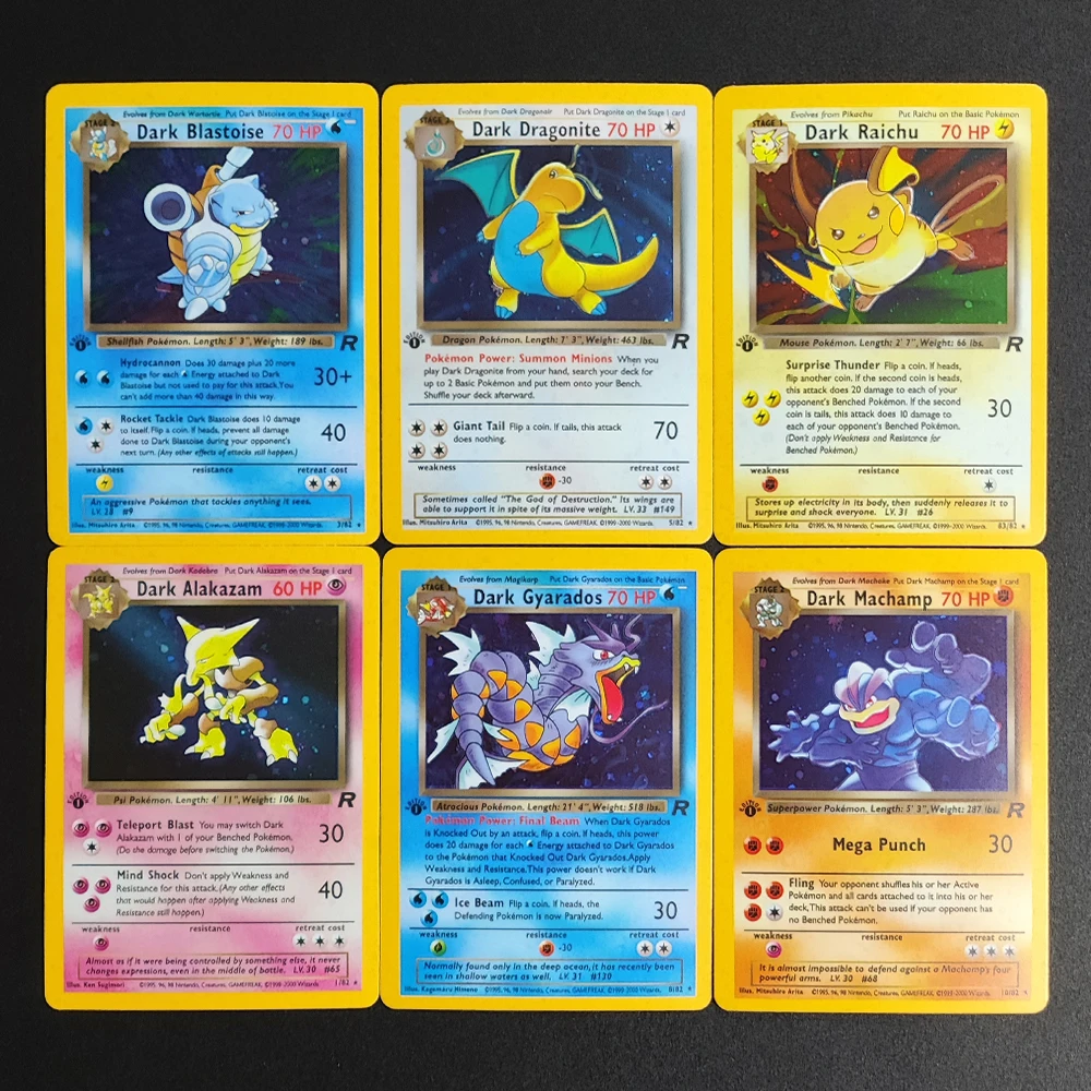 Pokemon Team Rocket 1a edición tarjetas de colección en inglés Dark Blastoise Dragonite Raichu Gyarados tarjetas de juego individuales hechas a mano