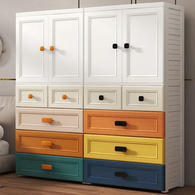 Modern 70-Face wide thickened wardrobe simple bedroom plastic cabinet double door drawer type clothes hanging storage cabinet