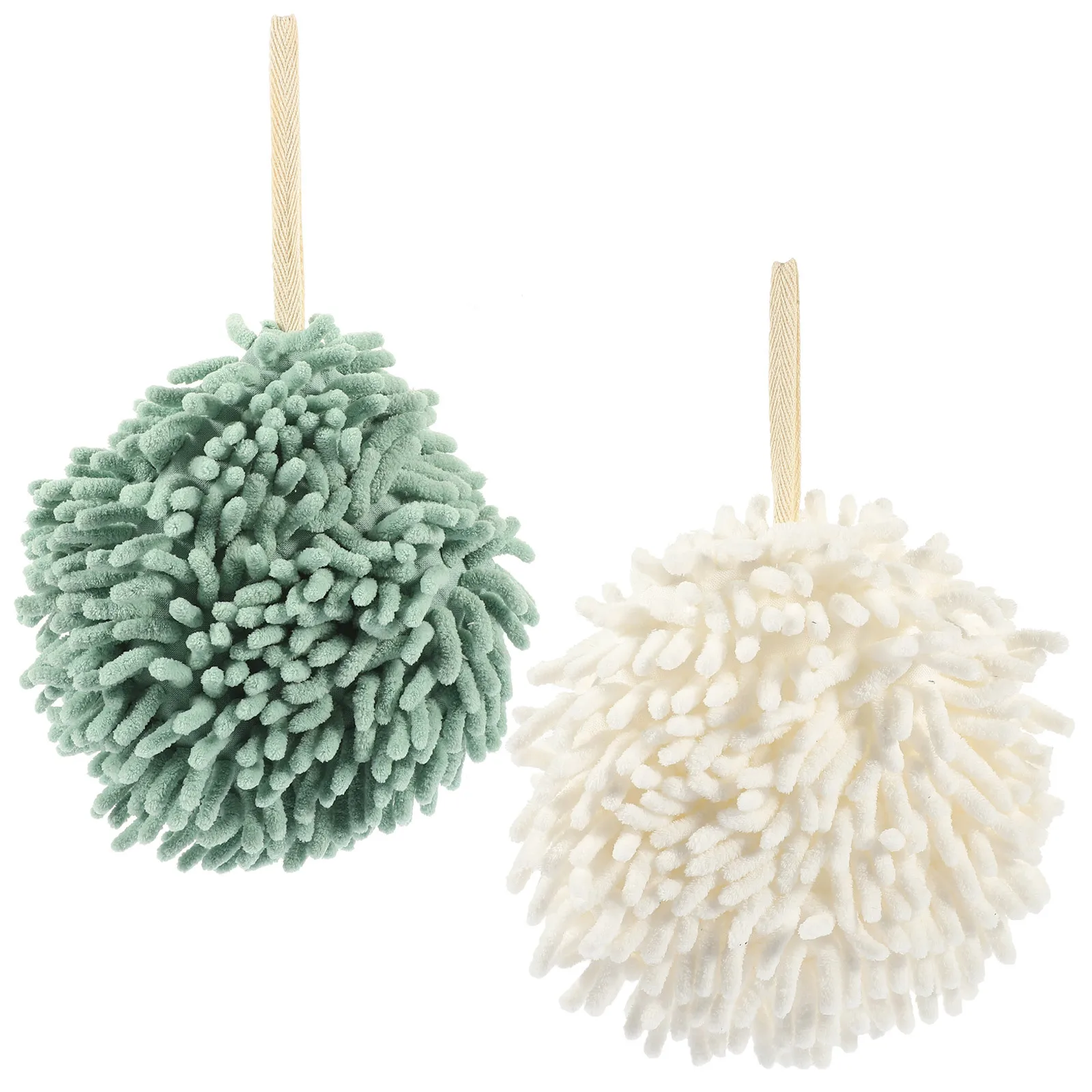

2Pcs Thick Chenille Hanging Hand Towels Super Soft Absorbent Bathroom Kitchen Hand Drying Towels with Hanging Loop Ball Shape