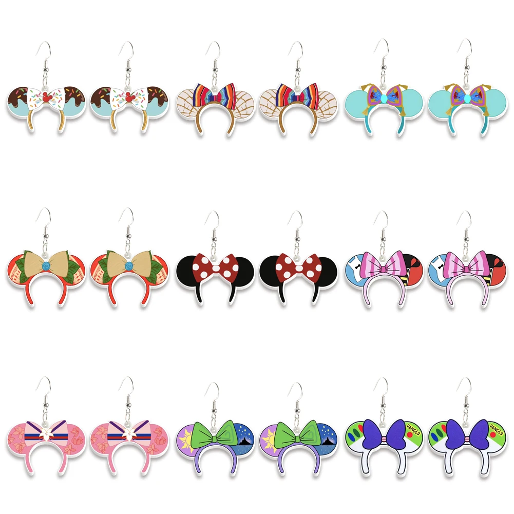 Disney Mickey Minnie Mouse Ears Headband Pendant Earrings Design Drop Earrings Acrylic Girls Disneyland Accessories