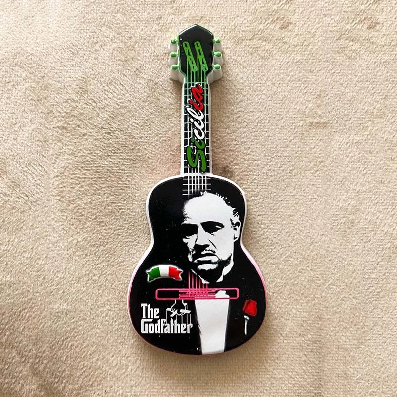 

Vintage 3D Resin Godfather Guitar Fridge Magnet with Italian Flag Design - Cool Room Decor
