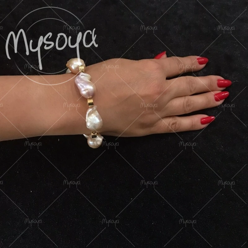 

MYSOYA 12-14mm Romantic Pink Baroque Freshwater Pearl Bracelet with Gift Box, for Him/ Her, for Birthday/ Wedding Gift A0263