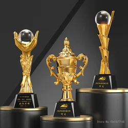 Customized Resin Trophy, High-Transparent Crystal Ball, Sports competition, Award, Home Decoration, Crystal Base Can Carve, 1Pc