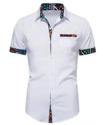 Men's Simple Retro Black White Natural 3D Printing Basic Shirt Business Casual Party Shirt Breathable Lapel Short-sleeved Out