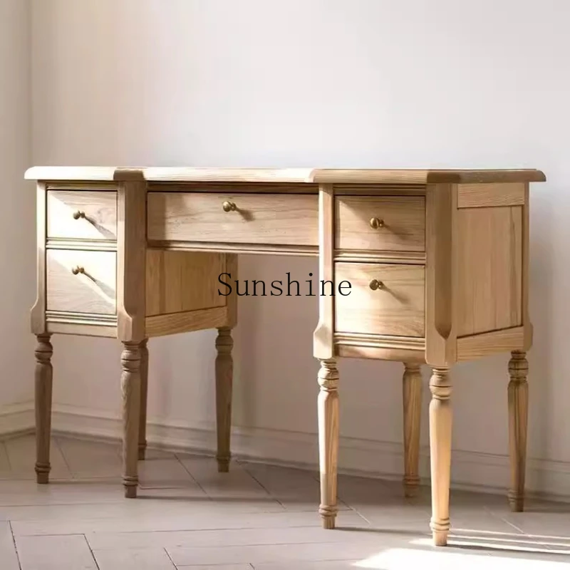 

Письменный стол из цельного дерева, классический настенный стол с несколькими ящиками