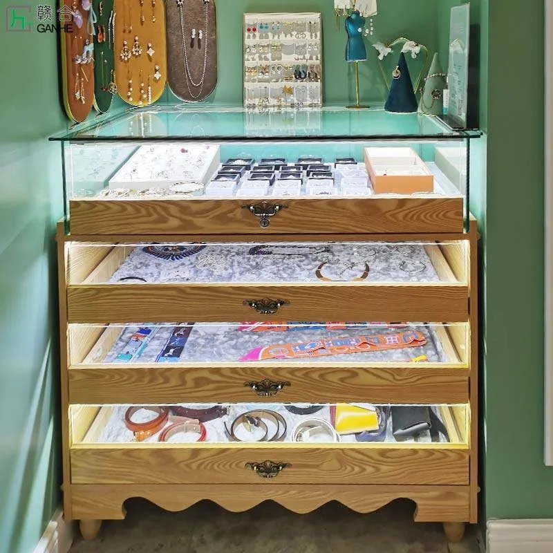 Showcase Glasses Cabinet Wood Grain Paint Free Cabinet Floor Display Cabinet Glass Jewelry Head