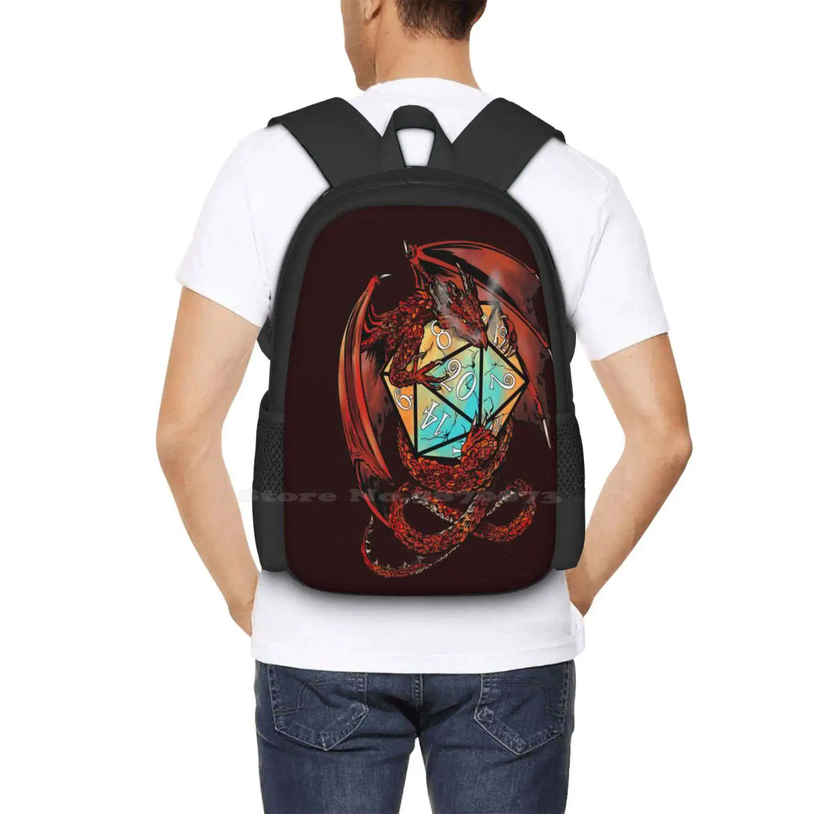 Red Dragon Dice Mochila para Estudante, Escola, Laptop, Travel Bag, D20, Dragons Pathfinder, Role Play Games, Jogos de mesa