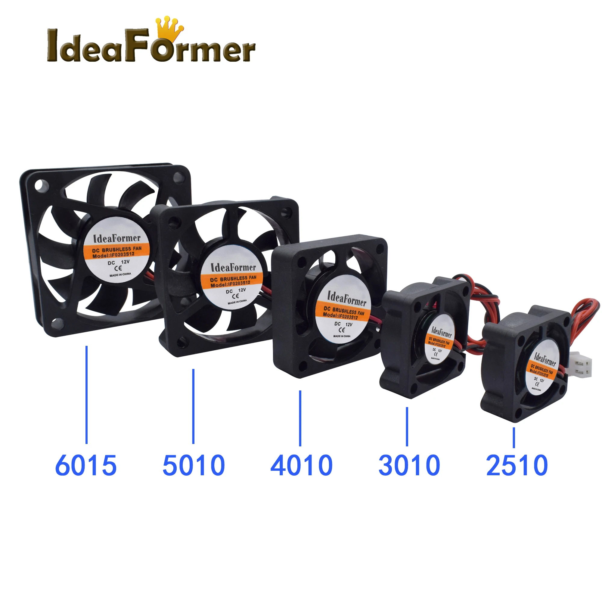 Parti della stampante 3D Ventole di raffreddamento 2510/3010/4010/5010/6015mm Ventola di raffreddamento senza spazzole DC 5/12/24V con filo Dupont a