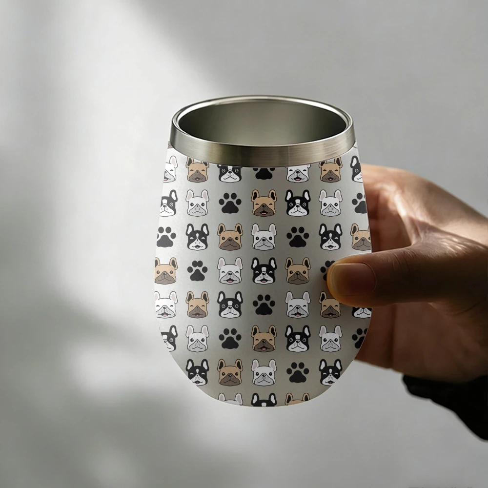 Black French Bulldog Pattern Vacuum Flasks 12oz Insulated Wine Tumbler Vacuum Coffee Mug Egg Shape Thermos Cup - view 5