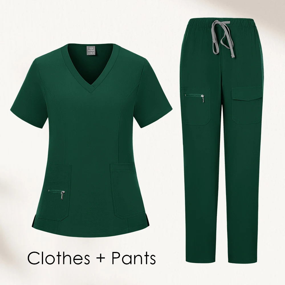 Nuevo estilo, uniforme clínico de tela antiarrugas de alta calidad, conjunto médico lavable para enfermera, camisa quirúrgica, pantalones de pierna recta con bolsillo