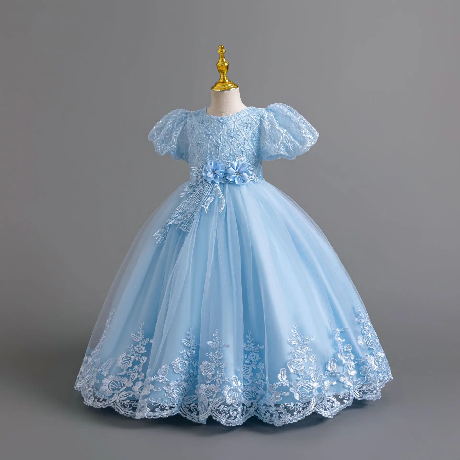 

Fashion Lace Girl Princess Wedding Dress For Birthday Halloween Girls Party Dresses Elegant Embroidery Formal Kids Evening Dress