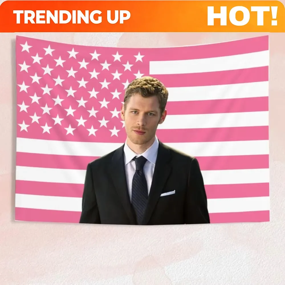 Customization Klaus Mikaelson Pink Funny Tapestry - Y2K Style Personalized Flat Print Banner For Bedroom, Home & Outdoor Decor