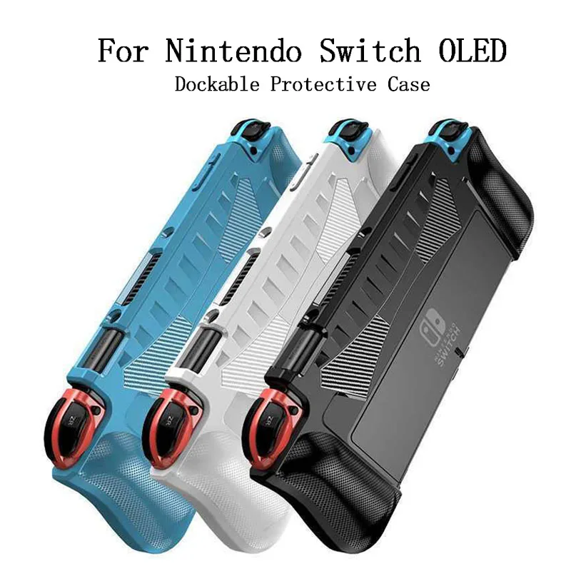 Funda protectora acoplable para consola Nintendo Switch OLED 2021, carcasa de silicona suave, cubierta de agarre texturizada de fibra de carbono para Joycon