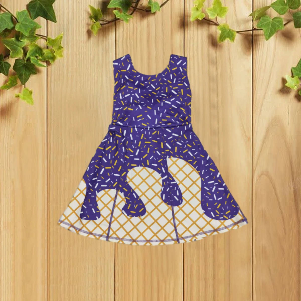 

8.20 GSD2752 Purple Waffle Ice Cream Yoga Sleeveless Dress for Girls Children's Summer Casual Dresses Girls' Clothes