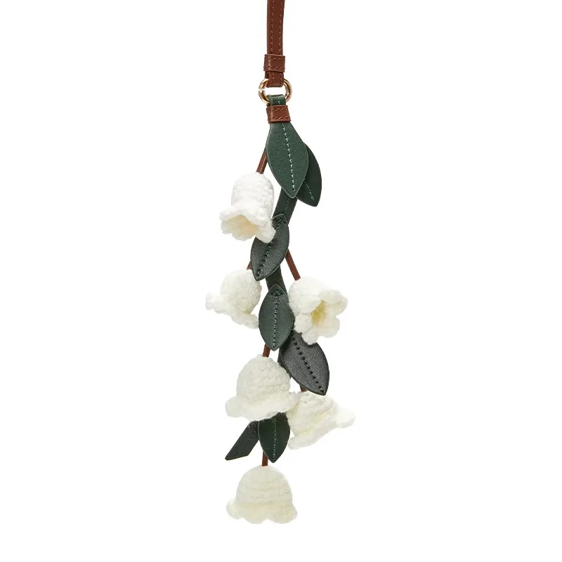 White lily of the valley bag charm handmade Cowhide woven flower pendant knitted high-end bag accessories