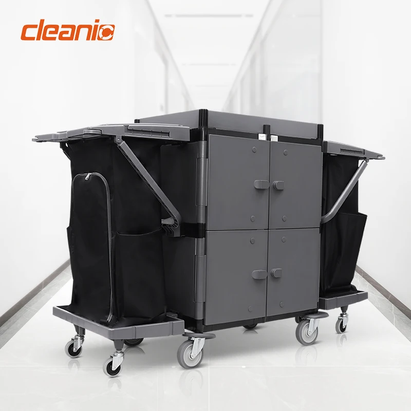 Carrello per la pulizia del villaggio in plastica 2025Hotel Carrello per la pulizia commerciale Carrello per la pulizia delle pulizie Carrello di servizio su ruote