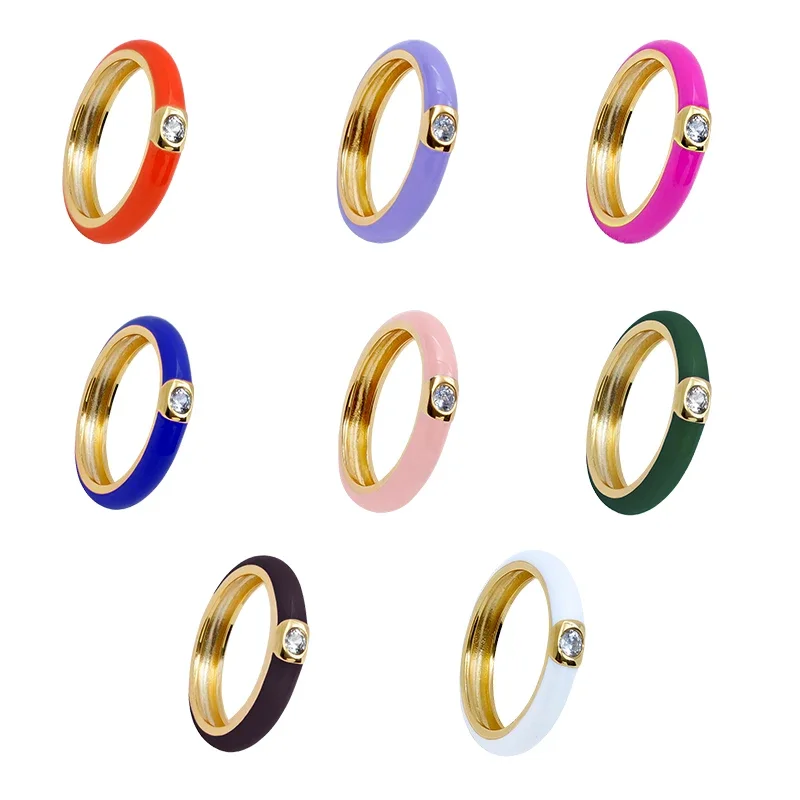 YUXINTOME 24K Gold-Plated /Silver Classic Slim Enamel 8 Colors Ring for Women Fashion Valentine's Day Anniversary Party Gifts