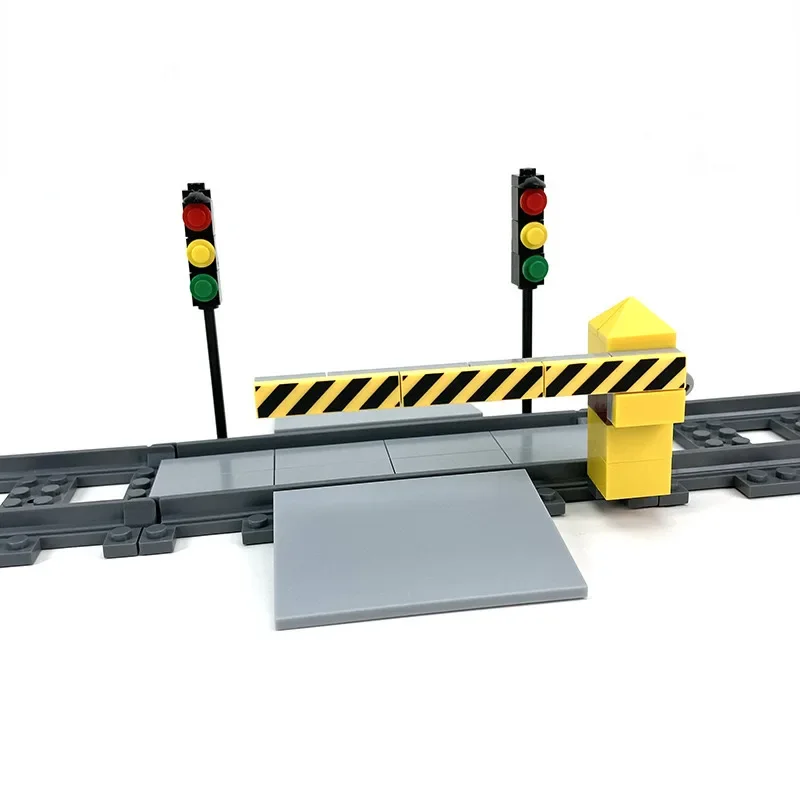 MOC City Train Station Bridge Model Bricks Signs Signal Lights Building Blocks Train Tracks Track Rails Straight Curved  Railway