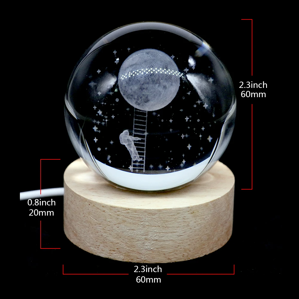 3D Crystal Ball Planet Laser Engraved Solar System Globe Astronomy USB LED Glass Sphere Home Decoration Birthday Christmas Gift