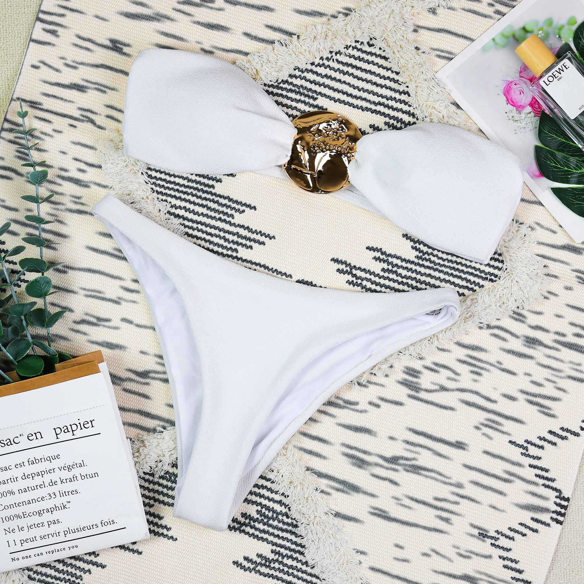 3 Pieces Sexy Women's Bandeau Bikini Set 2025 New Solid Swimwear Female Bathing Suit with Long Maxi Dress Beachwear Cover up