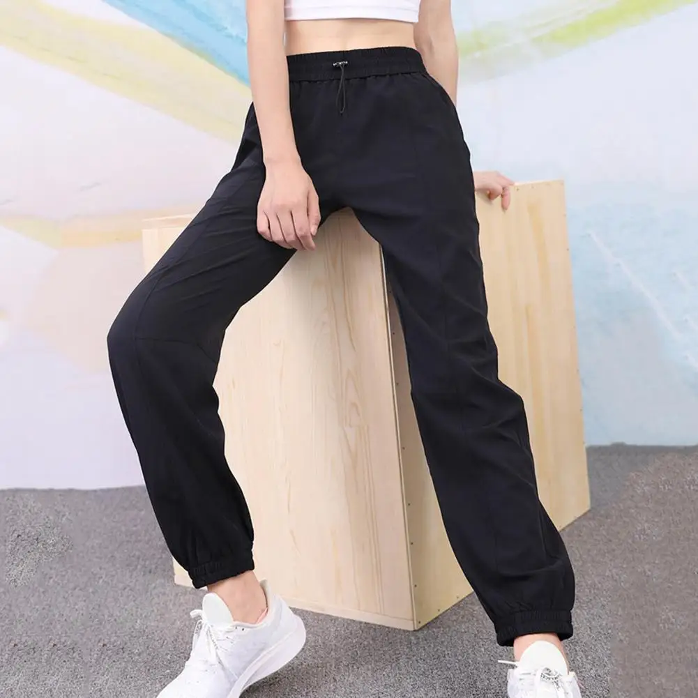 Elastic Waist Casual Pants Soft Breathable Drawstring Women's Sweatpants with Elastic Waist Quick Dry Pockets Ankle-banded Lady