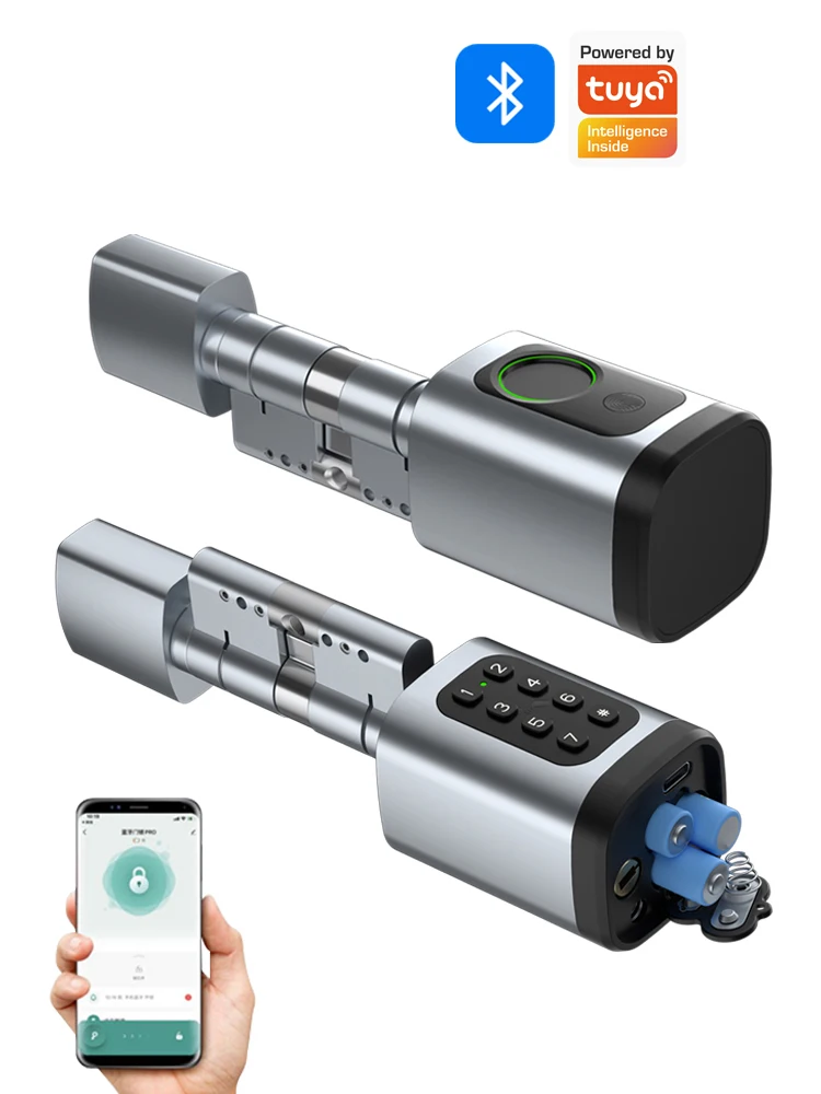 TTLock/Unterstützt Tuya App Bluetooth Fingerabdruck-Digitalzylinderschloss mit APP/Passwort/RFID-Karte/Schlüssel-Entriegelung V1 Einstellbare Länge