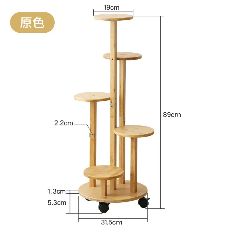 Bamboo Plant Stand with Wheels Multi-Tier Flower Shelf Sturdy Storage Rack for Succulents Herbs Green Plants Modern Living Room