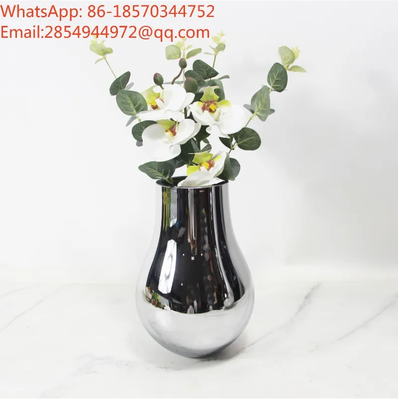 Nordic Glass Electroplated Silver Vase Home Flower Arrangement Living Room Decoration Ornament