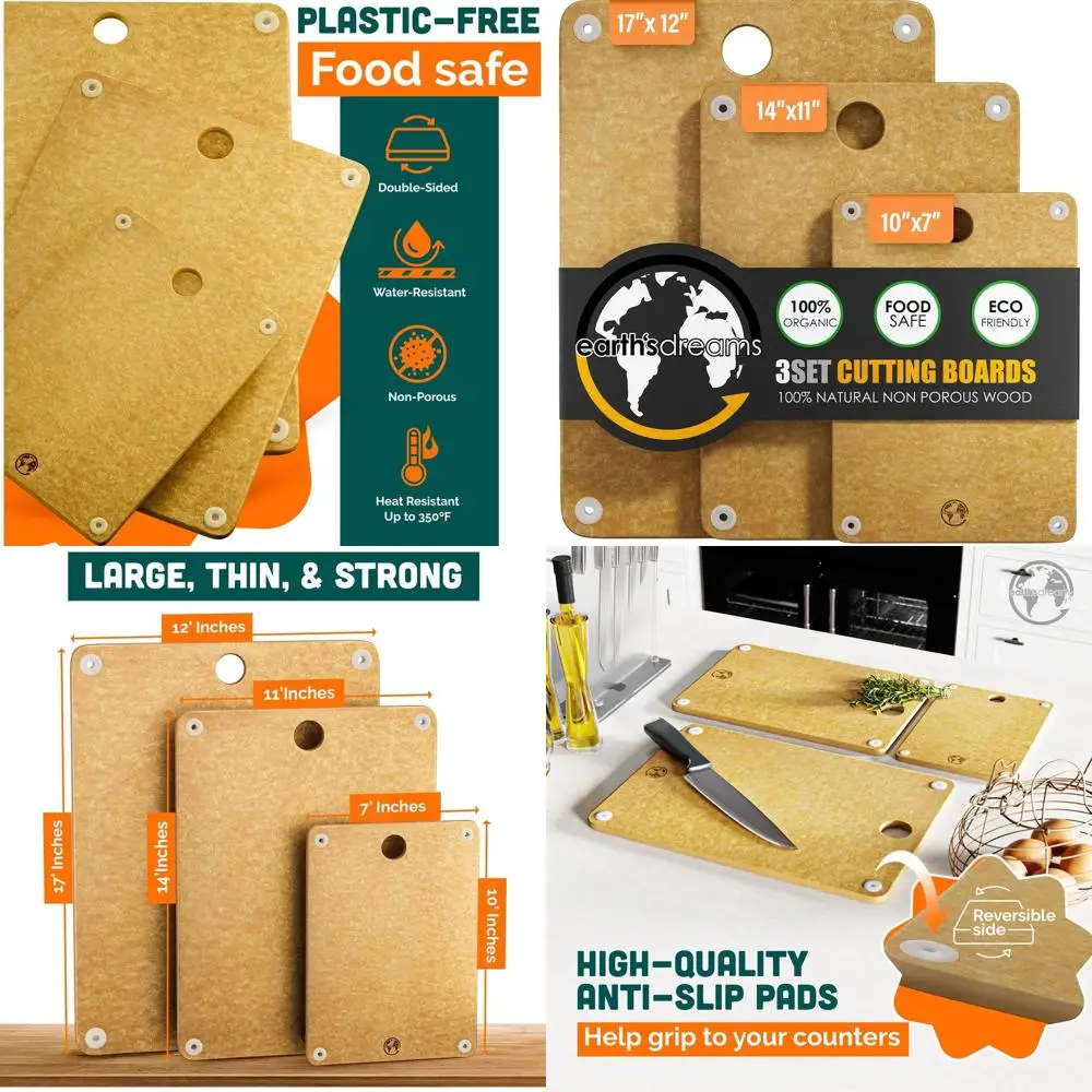 

3-Piece Wood Cutting Board Set: Charcuterie Boards, Non-Toxic, Heavy-Duty, Dishwasher Safe, Tan Finish