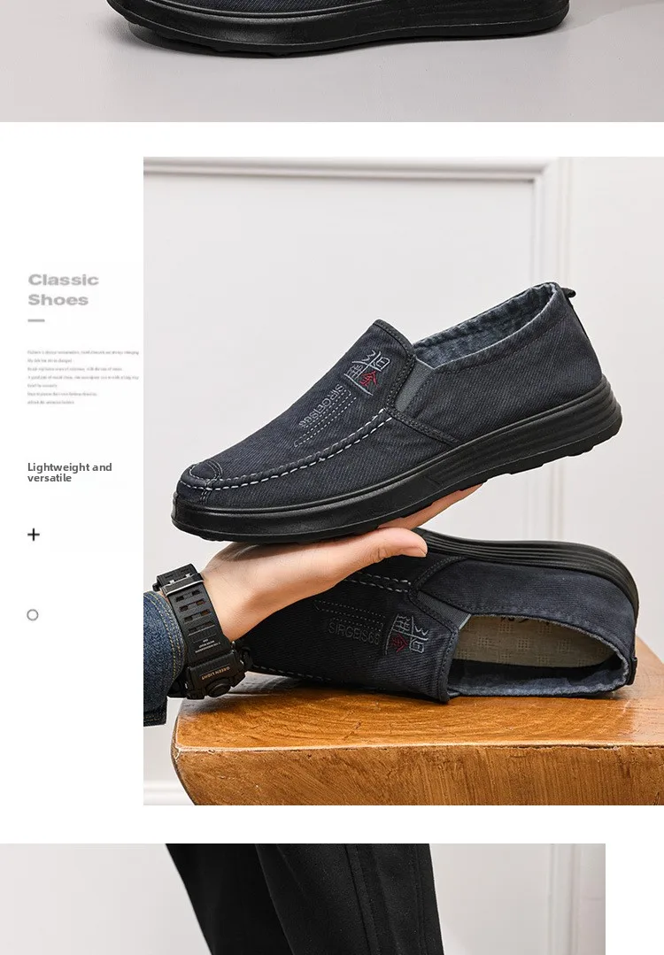 Herren-Slipper aus Canvas, lässige Schuhe, atmungsaktiv, rutschfest, mit dicker Sohle, ideal für ältere Herren, bequem zum Gehen, Canvas-Schuhe. – Detail 19
