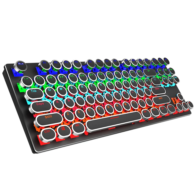 

87 Keys Round Punk Keycap RGB Lighting USB Wired Computer Gaming Mechanical Keyboard