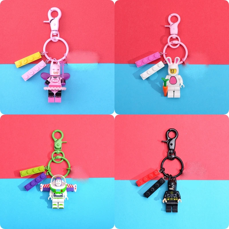 Cartoon Batman Building Blocks Toy Keychain Marvel Superhero Spiderman Keychain Pendant Bag Accessories Boy Girl Christmas Gift