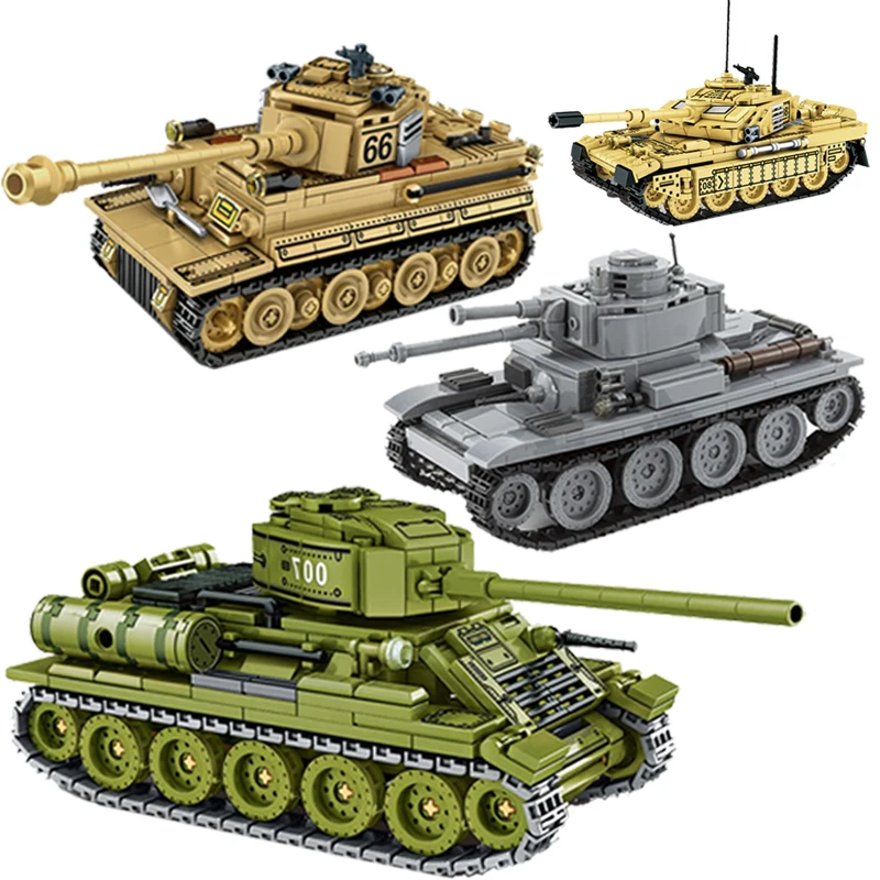 New WW2 Soviet Military T-34 Medium Tank Model Toys Britain Challenger Ⅱ MBT Tank Building Blocks Army Action Figures Kids Gifts