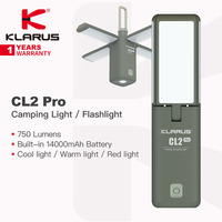 Klarus CL2 PRO Multifunctional Camping Flashlight, Built-in 14000mAh Rechargeable Battery, 750 Lumens, Cool/Warm/Red/SOS Light