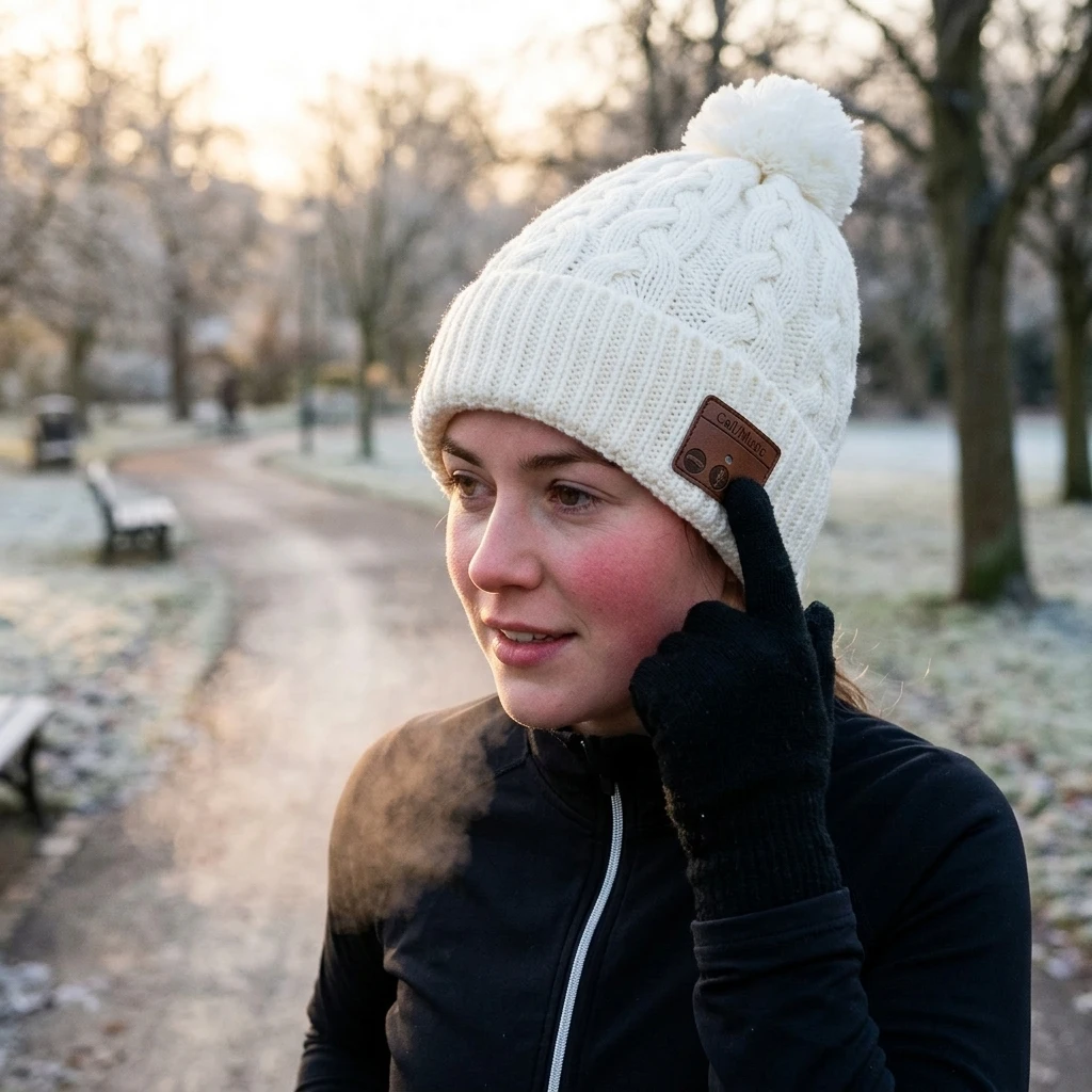 Knit Fleece-lined Beanie Hat Built-in Wireless Headphones Bluetooths-compatible Stereo Speakers Winter Running Cycling Music Cap