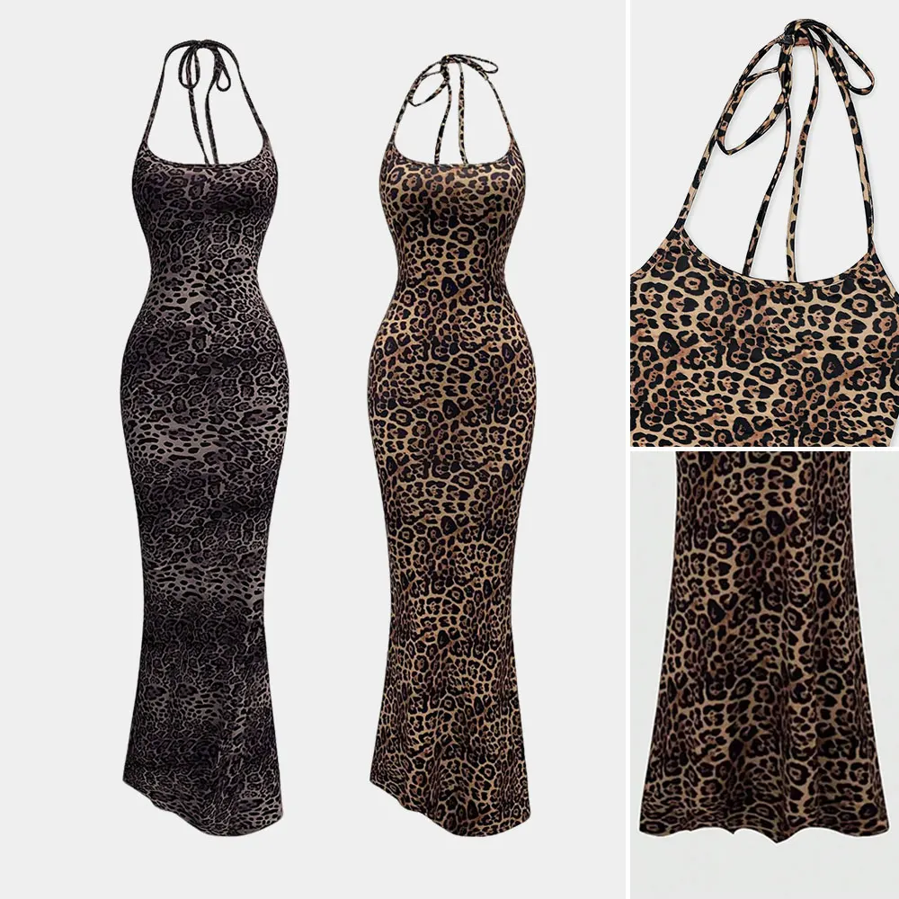 Mia Muse Boutique леопардовый принт без рукавов с квадратным вырезом макси повседневные платья на шнуровке женские платья лето 2025 модные элегантные