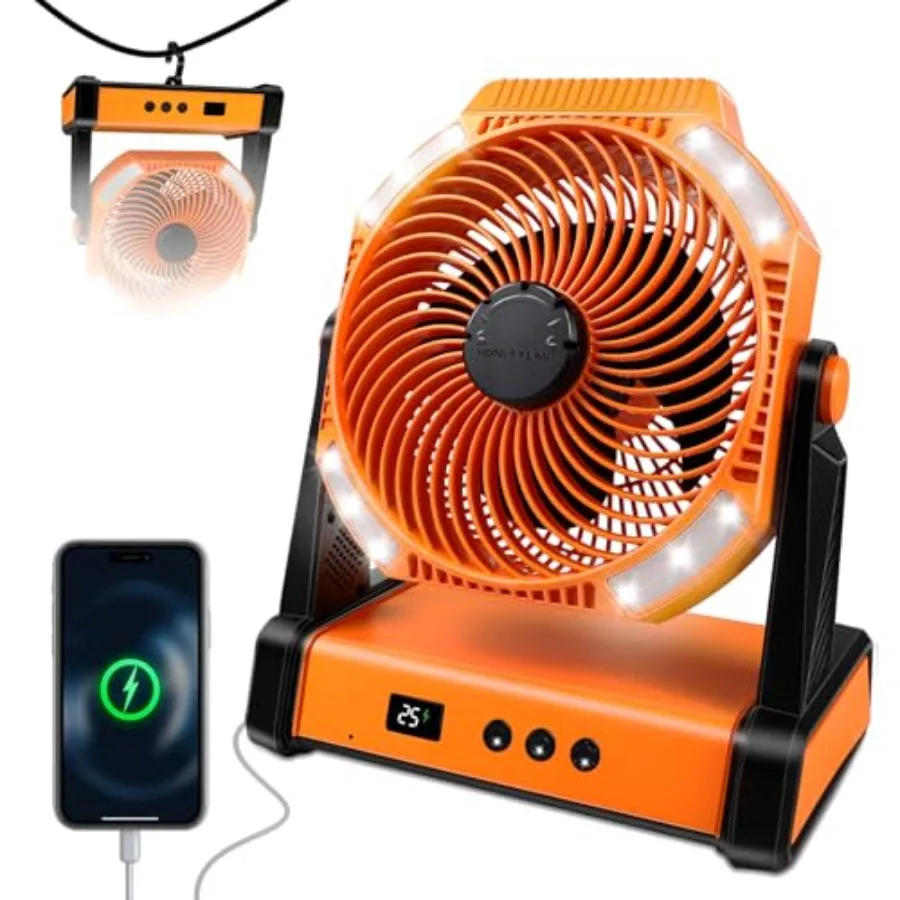 

Camping Fan with Smart Voice 22500mAh Battery Powered Ptable Fan with LightandHook 5-Speed 270°Adjustable Camping Essentials f