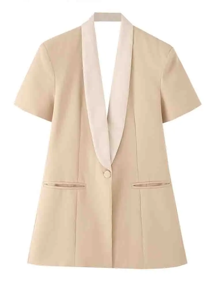 

European style new women's fashion all-match temperament piled back exposed back short sleeves splicing suit