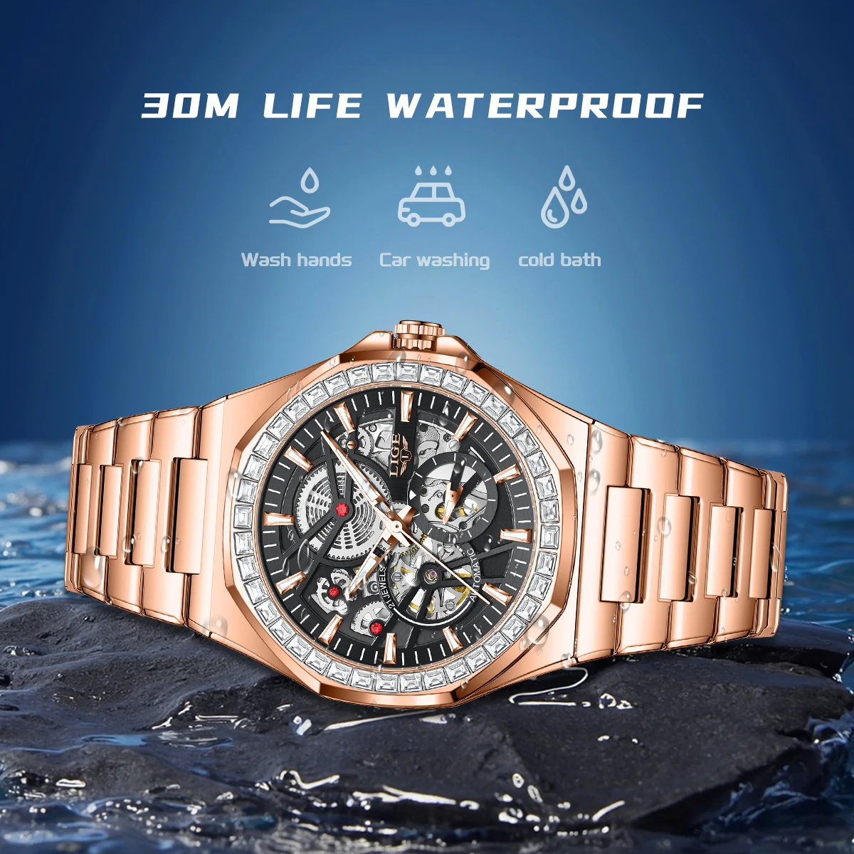 LIGE Original Design Mechanical Watches for Men Classic Top Brand Luxury Skeleton Business Waterproof Casual Automatic Man Watch view 5