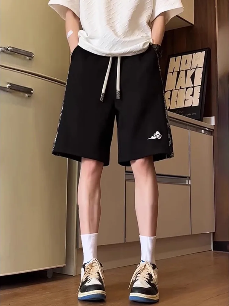 

Мужские спортивные брюки American Sle, черные, 5/4 длины, летние, новинка, китайский дизайн, сшитые из разных тканей, повседневные, спортивные, плотные, из футера