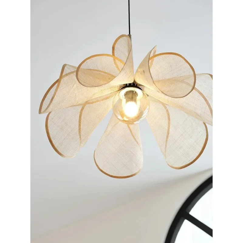 

Wabi Sabi Style Minimalist Linen Fabric Petal Pendant Lights E27 LED Restaurant Living Room Bedroom Study Romantic Hanging Lamps