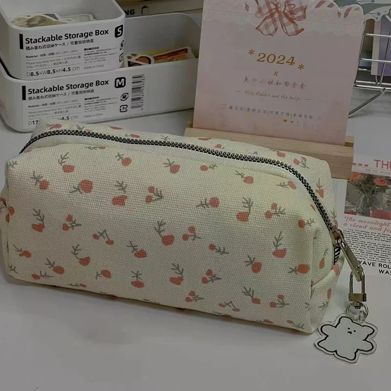 여자를위한 만화 꽃 인쇄 펜 가방 Grils 대용량 편지지 가방 연필 케이스 다기능 편지지 주최자