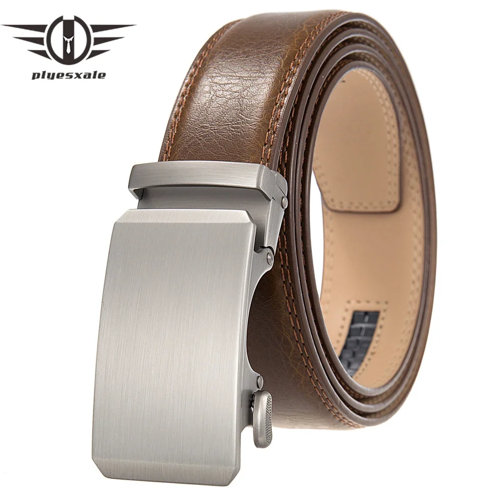 Plyesxale Automatic Buckle Belt For Men Top Quality Mens Genuine Leather Belts White Black Brown Cinturones Para Hombre B959