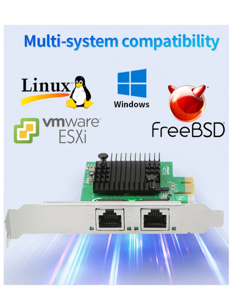 Karta sieciowa INTEL 82571-T2 Gigabit PCIe X1 z dwoma portami, do komputerów stacjonarnych, 1000Mbps, 2 RJ45, karta sieciowa serwerowa (NIC) dla Windows i Linux — zdjęcie produktu 7