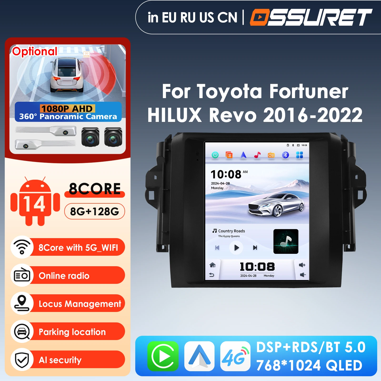 

9,7 4G беспроводной Carplay Android авто радио мультимедиа для Toyota Fortuner HILUX Revo 2016 2017 2din видеоплеер