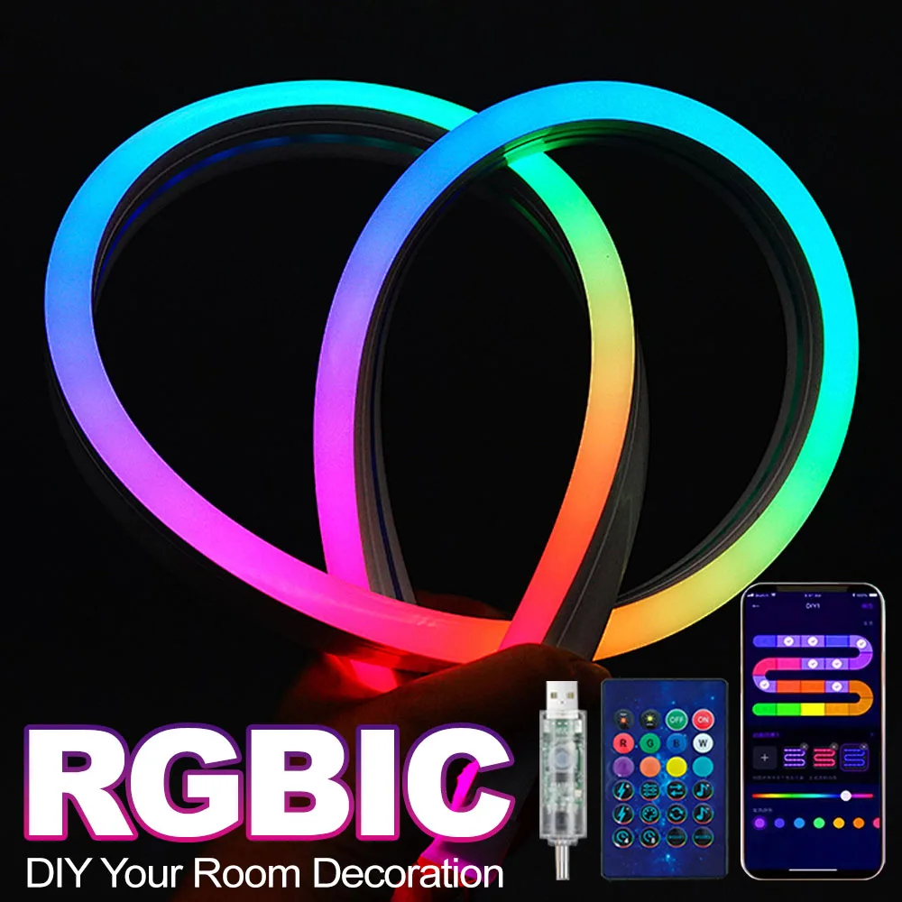 

Гибкая светодиодная лента длиной 1 м/3,28 фута, приложение/дистанционное управление с музыкальным режимом и таймером, IP65, водонепроницаемый USB 5 В для спальни, рождественский декор