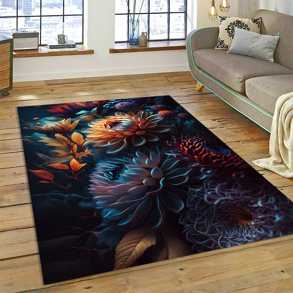 HD Pretty Flower Daisy Rose Chrysanthemum Carpet Rug for Home Living Room Bedroom Sofa Doormat Decor,Kids Area Rug Non-slip Mat