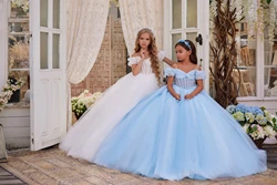 Flower Girl Dress For Wedding Sleeveless Tulle Fluffy Sequins Applique Elegant Child First Eucharistic Birthday Party Dresses