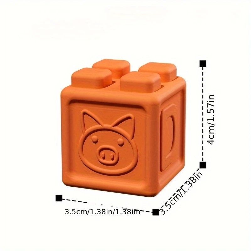 Zachte rubberen bouwstenen Puzzelspeelgoed voor vroeg onderwijs, siliconen kauwbare handgrijpstapel en constructie, voor baby's van 0-3 jaar